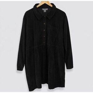 J. Jill 2x Black Waffle Thermal Knit Long Tunic Top Mini Dress Front Collared